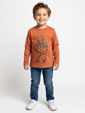 Cat & Jack Rust Orange Long-Sleeve Skate Bear Tee